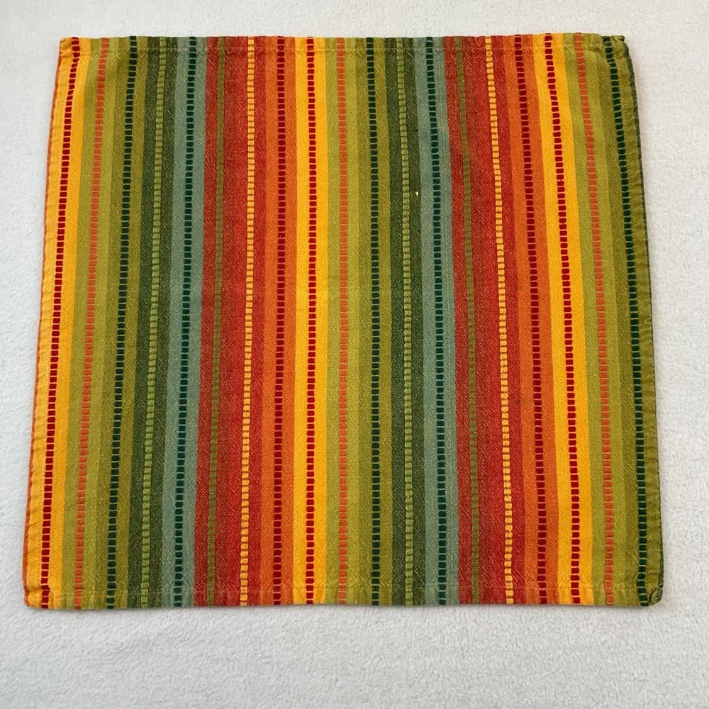 Pier 1 Vintage Striped Cloth Napkins Set of 10 Orange Green Yellow Square Autumn